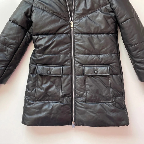 Walter Baker Robert Lamb Leather Longline Hooded Jacket In Black, Size Large - Picture 9 of 16